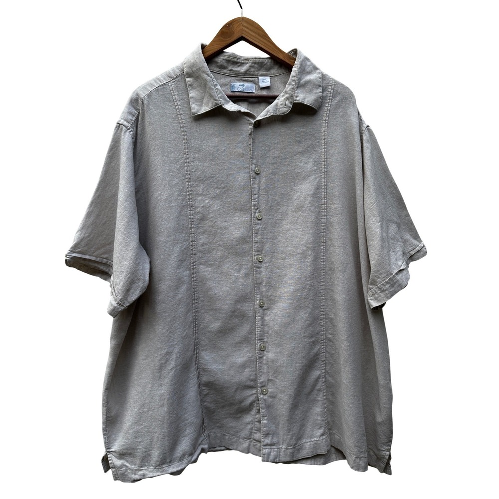 Cafe Luna Mens 2XL Linen Blend Short Sleeve Button Down Shirt Beige Guayabera